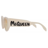 Alexander McQueen - Women's McQueen Graffiti Oval Sunglasses - White Yellow - Alexander McQueen Eyewear