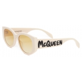 Alexander McQueen - Occhiali da Sole McQueen Graffiti Ovali da Donna - Bianco Giallo - Alexander McQueen Eyewear