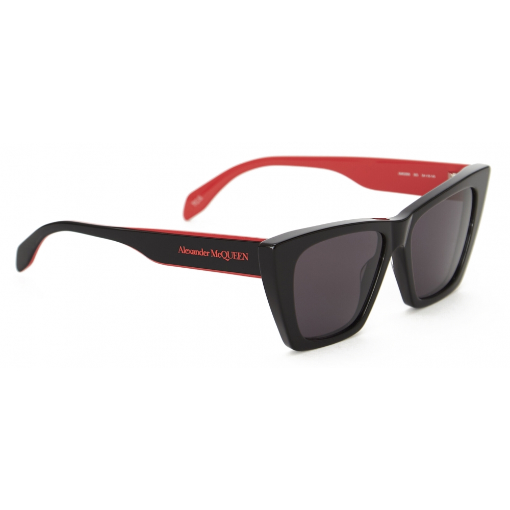 Alexander McQueen - Men's Selvedge Cat-Eye Sunglasses - Black Red ...