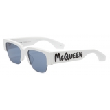 Alexander McQueen - Occhiali da Sole Quadrati McQueen Graffiti - Bianco Blu - Alexander McQueen Eyewear
