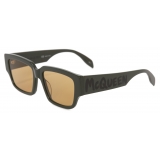 Alexander McQueen - Men's McQueen Graffiti Rectangular Sunglasses - Khaki - Alexander McQueen Eyewear