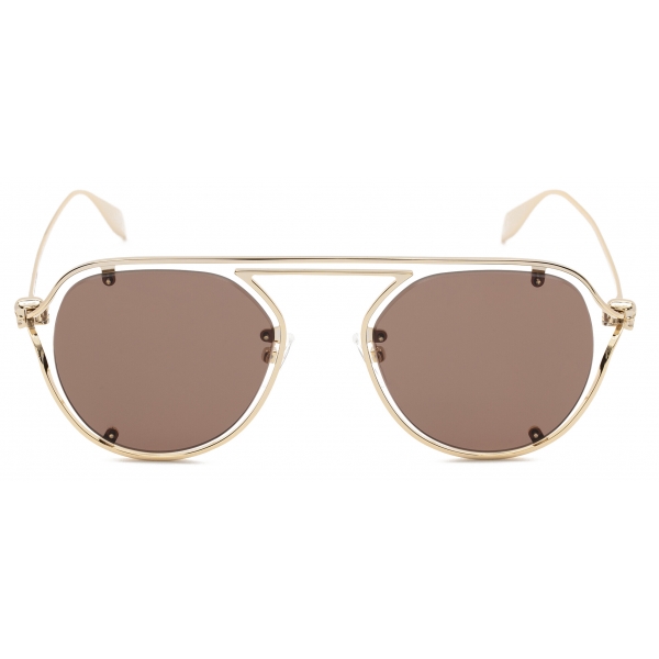 Alexander McQueen - Men's Skull Hinge Round Sunglasses - Gold Brown - Alexander McQueen Eyewear