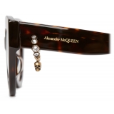 Alexander McQueen - Women's Skull Pendant Jewelled Sunglasses - Havana Brown - Alexander McQueen Eyewear