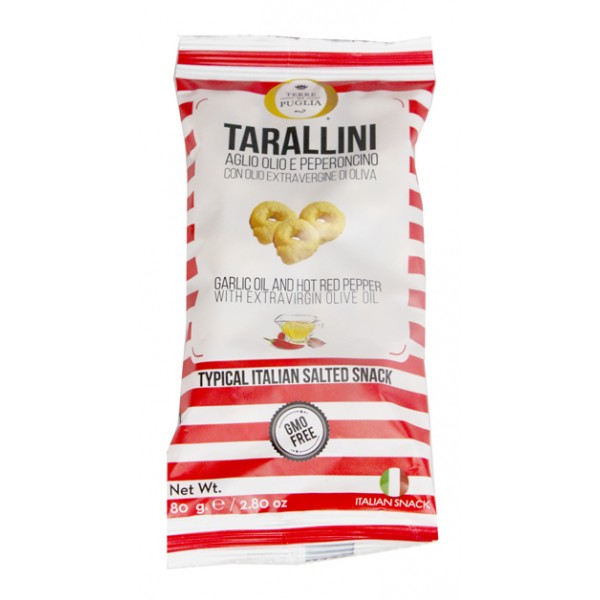 Terre di Puglia - Tarallini Millerighe - Aglio, Olio e Peperoncino - Linea Salata - Mini - 80 g