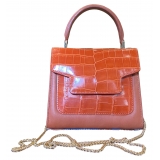 Suèi - Bag of Medium Size of Python, Crocodile & Calf Leather - Orange - Handmade in Italy - Luxury Exclusive Collection