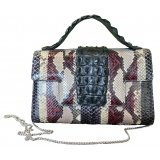 Suèi - Bag of Medium Size of Python & Crocodile Leather - Black - Handmade in Italy - Luxury Exclusive Collection