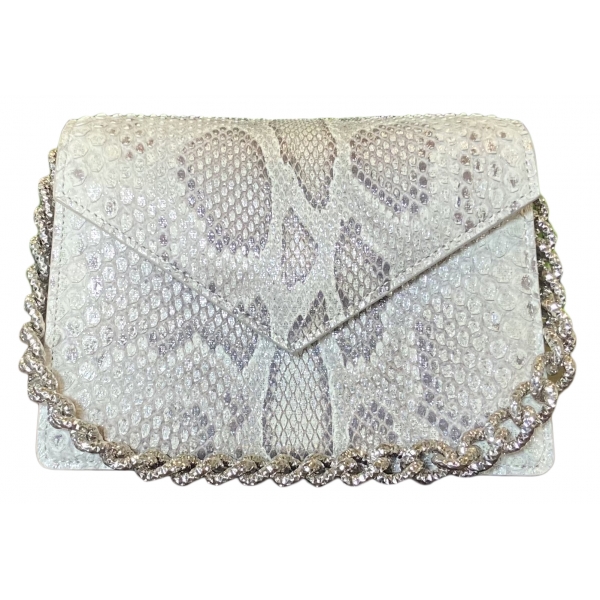 Suèi - Bag of Medium Size of Python Leather - Grey - Handmade in Italy - Luxury Exclusive Collection