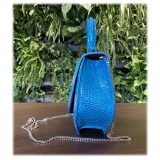 Suèi - Borsa Media in Pelle di Pitone e Coccodrillo - Azzurro - Handmade in Italy - Luxury Exclusive Collection