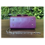 Suèi - Bag of Medium Size of Python & Calf Leather - Plum - Handmade in Italy - Luxury Exclusive Collection