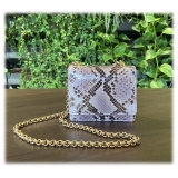 Suèi - Bag of Mini Size of Python Leather - Rose - Handmade in Italy - Luxury Exclusive Collection