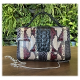 Suèi - Bag of Medium Size of Python & Crocodile Leather - Black - Handmade in Italy - Luxury Exclusive Collection