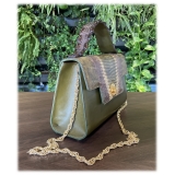 Suèi - Bag of Medium Size of Python, Lizard & Crocodile Leather - Green Water - Handmade in Italy - Luxury Exclusive Collection
