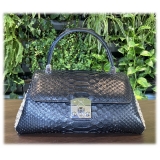 Suèi - Bag of Medium Size of Python Leather - Black & Beige - Handmade in Italy - Luxury Exclusive Collection