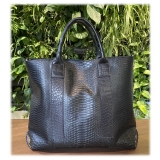 Suèi - Bag of Shopper Size of Python & Crocodile Leather - Black - Handmade in Italy - Luxury Exclusive Collection
