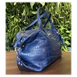 Suèi - Bag of Crocodile Leather - Blue - Handmade in Italy - Luxury Exclusive Collection