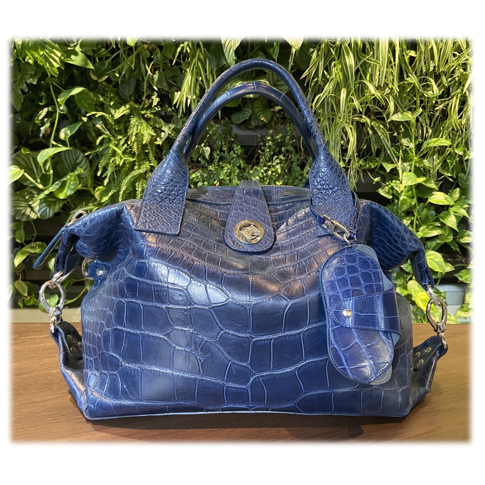 Gracen Charlotte Nile Crocodile Women's Handbag Blue | MensDesignerShoe.com