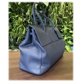 Suèi - Bag of Calf Leather - Blue Navy - Handmade in Italy - Luxury Exclusive Collection