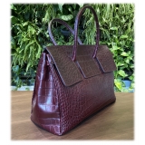 Suèi - Borsa in Stampa Pelle di Coccodrillo - Vine - Handmade in Italy - Luxury Exclusive Collection