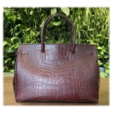 Suèi - Bag of Printed Crocodile Leather - Black - Handmade in Italy - Luxury Exclusive Collection