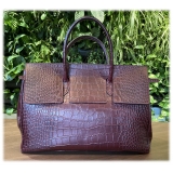 Suèi - Bag of Printed Crocodile Leather - Black - Handmade in Italy - Luxury Exclusive Collection