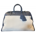 Suèi - Bag of Calf Leather and Canvas Fabric - Blue Navy - Handmade in Italy - Luxury Exclusive Collection