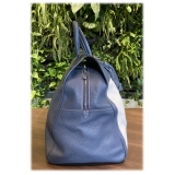 Suèi - Bag of Calf Leather and Canvas Fabric - Blue Navy - Handmade in Italy - Luxury Exclusive Collection