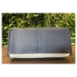 Suèi - Bag of Calf Leather and Canvas Fabric - Blue Navy - Handmade in Italy - Luxury Exclusive Collection