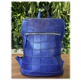 Suèi - Backpack of Crocodile Leather - Blue - Handmade in Italy - Luxury Exclusive Collection