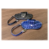 Suèi - Sunglasses Holder of Crocodile Leather - Blue - Handmade in Italy - Luxury Exclusive Collection