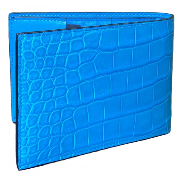 Suèi - Wallet of Crocodile Leather - Light Blue - Handmade in Italy - Luxury Exclusive Collection