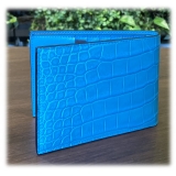 Suèi - Wallet of Crocodile Leather - Light Blue - Handmade in Italy - Luxury Exclusive Collection