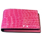 Suèi - Portafoglio in Pelle di Coccodrillo - Fuxia - Handmade in Italy - Luxury Exclusive Collection