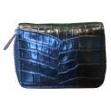 Suèi - Wallet - Zipped Card Holder of Crocodile Leather - Black - Handmade in Italy - Luxury Exclusive Collection