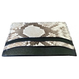 Suèi - Wallet - Zipped Card Holder of Python Leather - Beige - Handmade in Italy - Luxury Exclusive Collection