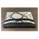 Suèi - Wallet - Zipped Card Holder of Python Leather - Beige - Handmade in Italy - Luxury Exclusive Collection