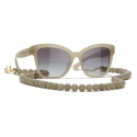 Chanel - Occhiali da Sole Quadrati - Beige Scuro Oro Grigio Sfumate - Chanel Eyewear