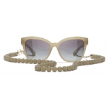 Chanel - Occhiali da Sole Quadrati - Beige Scuro Oro Grigio Sfumate - Chanel Eyewear