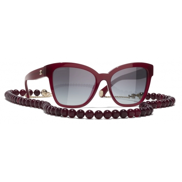 Chanel - Square Sunglasses - Burgundy Gold Gray Gradient - Chanel Eyewear