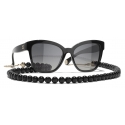 Chanel - Occhiali da Sole Quadrati - Nero Oro Grigio Polarizzate - Chanel Eyewear