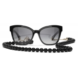 Chanel - Occhiali da Sole Quadrati - Nero Oro Grigio Polarizzate - Chanel Eyewear