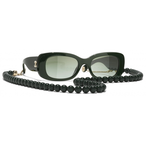 Chanel - Occhiali da Sole Rettangolari - Verde Scuro Oro - Chanel Eyewear