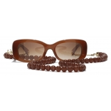 Chanel - Occhiali da Sole Rettangolari - Marrone Oro - Chanel Eyewear