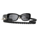 Chanel - Occhiali da Sole Rettangolari - Nero Oro Grigio Polarizzate - Chanel Eyewear