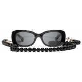 Chanel - Occhiali da Sole Rettangolari - Nero Oro Grigio Polarizzate - Chanel Eyewear