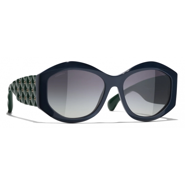 Chanel - Occhiali da Sole Ovali - Blu Verde Grigio - Chanel Eyewear