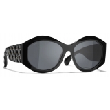 Chanel - Oval Sunglasses - Black Gray - Chanel Eyewear