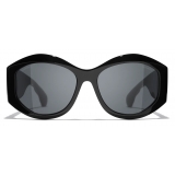 Chanel - Occhiali da Sole Ovali - Nero Grigio - Chanel Eyewear