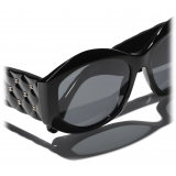 Chanel - Oval Sunglasses - Black Gray - Chanel Eyewear