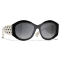 Chanel - Oval Sunglasses - White Black Gray - Chanel Eyewear