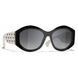 Chanel - Oval Sunglasses - White Black Gray - Chanel Eyewear